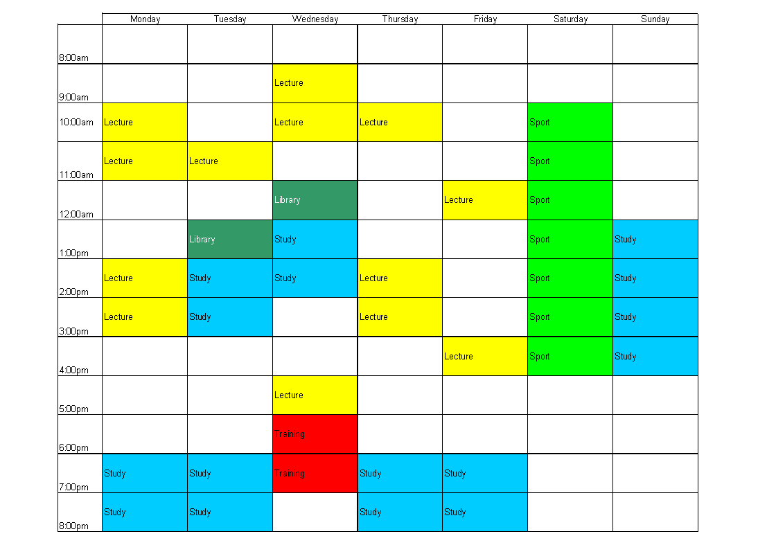 Example of a weekly plan